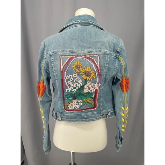 Pilcro Jacket Womens XS Embroidered Denim Boho Floral Anthro Cottagecore - Picture 3 of 14